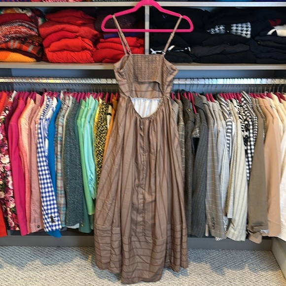 Unbranded brown striped adjustable strap smocked back lined maxi dress size XS - Picture 2 of 2